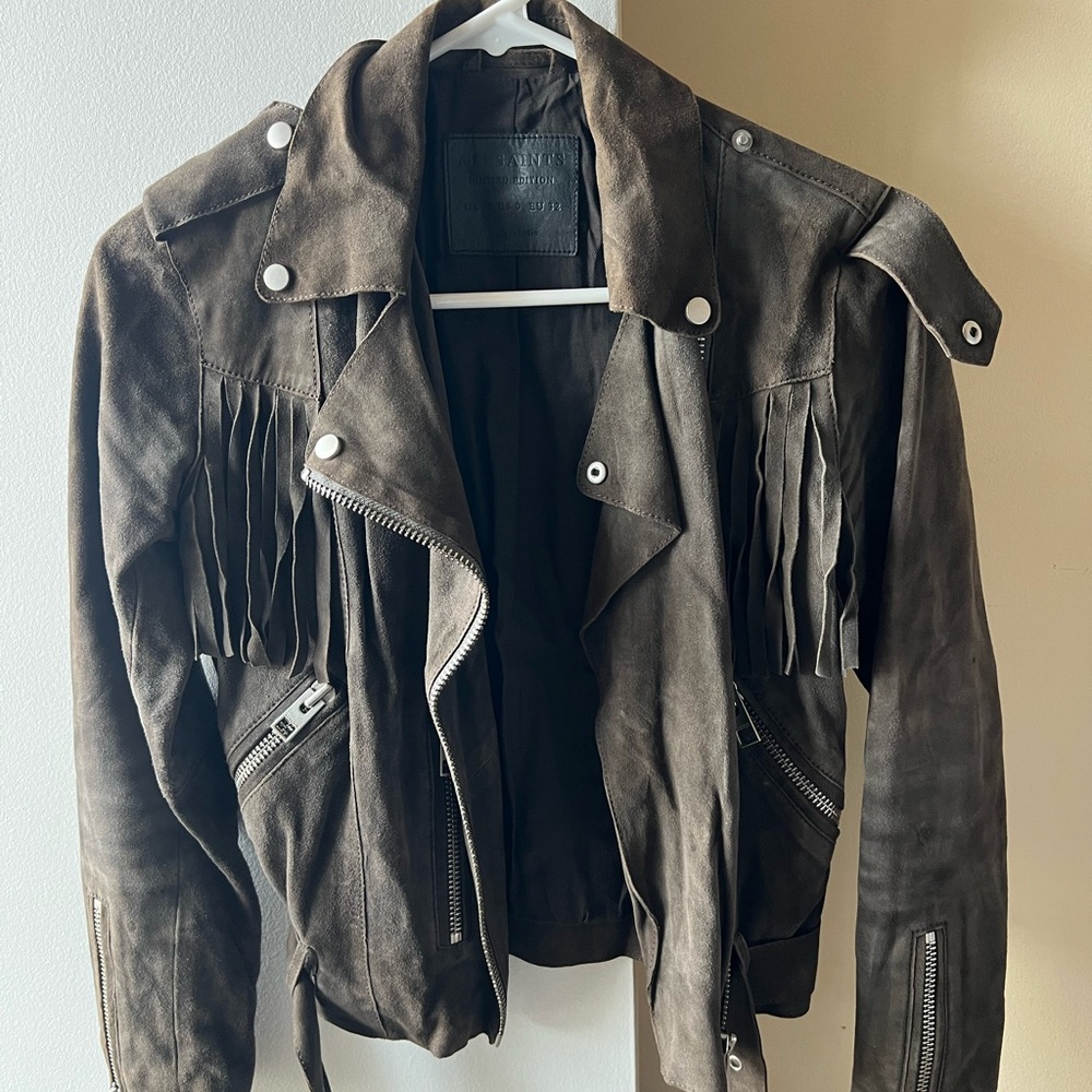 AllSaints Brown Fringe 100% Leather Jacket